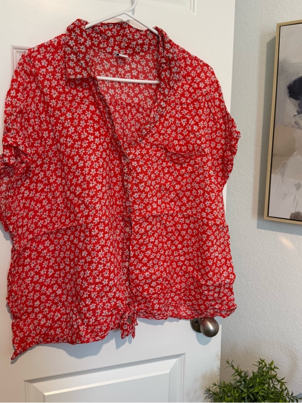 Old Navy Red Floral Button-Front Blouse Size XXL